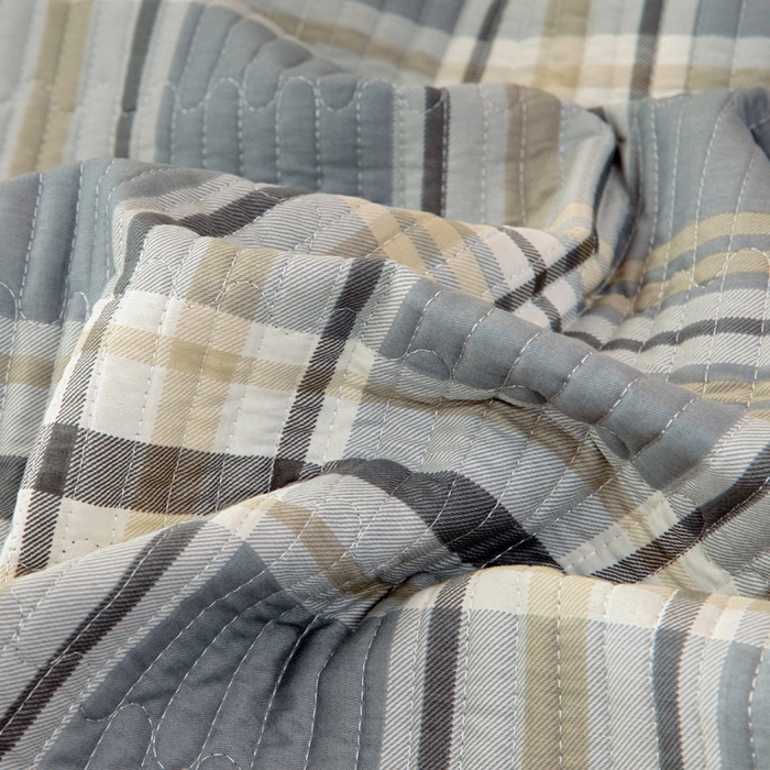 91家纺网 家纺一手货源 找家纺 情煊家纺 2025新款双面全棉夹棉床盖三件套 伯格灰