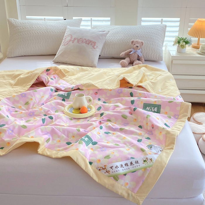 91家纺网 家纺一手货源 找家纺 （自己工厂 有网销大热款 网销帮推可合作优惠）2025新款全棉夏被空调被夏凉被纯棉夏季儿童棉花薄被子 花满城-粉