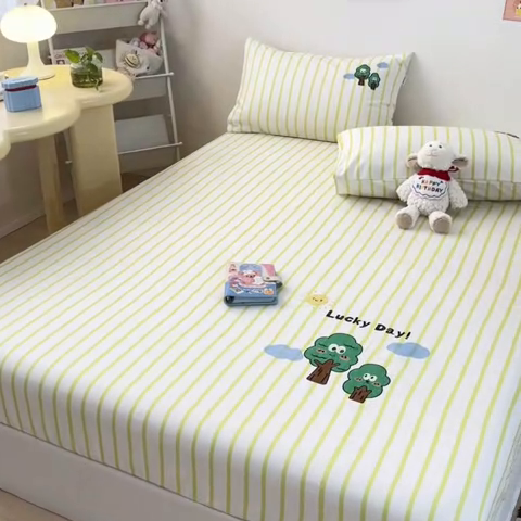 91家纺网 家纺一手货源 找家纺 雅居纺家纺 2025新款全棉老粗布床单床笠 老粗布-发财树