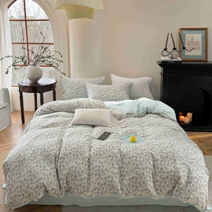 时年家纺 2025春夏新款全棉纯棉有氧双层纱四件套-碎花系列 悠然南山