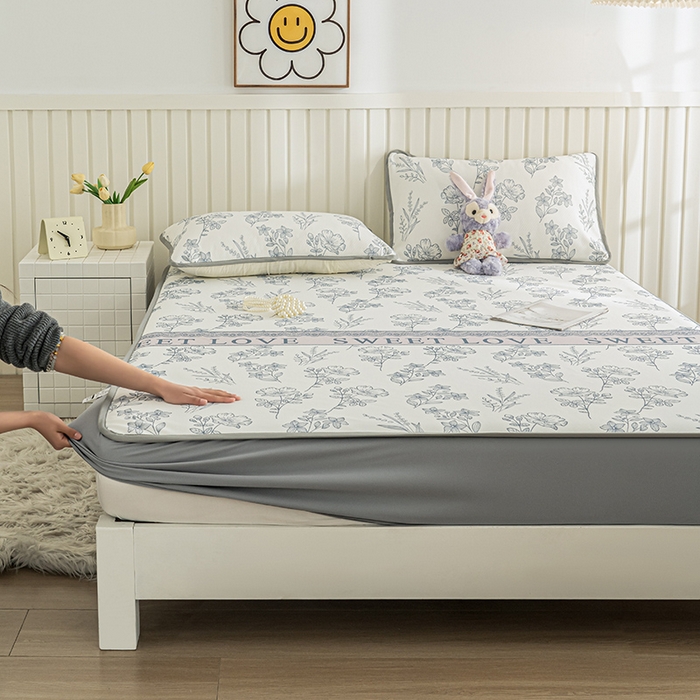 91家纺网 家纺一手货源 找家纺 卢赛尔 2025新款凉感丝提花凉席床笠款 格雾