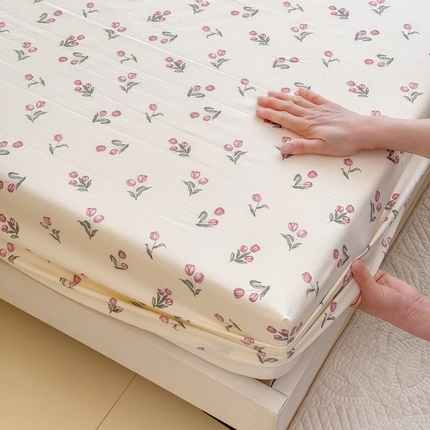 （买家秀）（爆款花型 不断货）2025年新款A类母婴级针织棉双层纱印花床笠三件套全棉纯棉床笠纯色床笠 床笠-郁金香