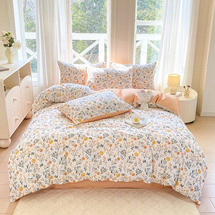 91家纺网 家纺一手货源 找家纺 念家居 2025新款直播爆款三件套印花小清新13070全棉四件套 休闲时光