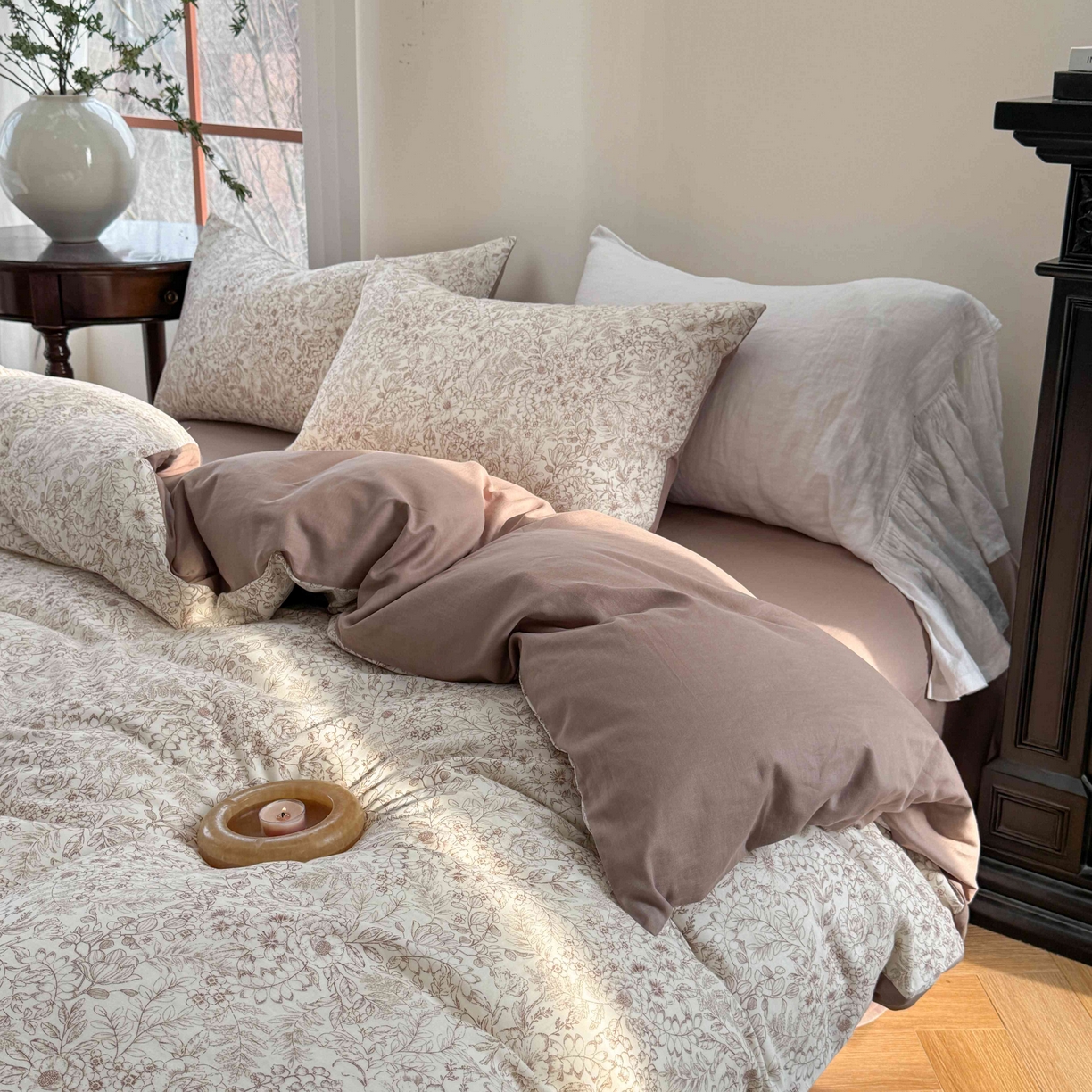 91家纺网 家纺一手货源 找家纺 时年家纺 2025春夏新款全棉纯棉有氧双层纱四件套-碎花系列 月满西楼