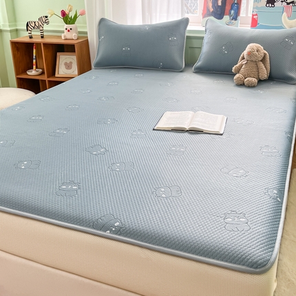 莱米家纺 2025新款冰感凉豆豆凉席床笠款 卡皮巴拉—蓝