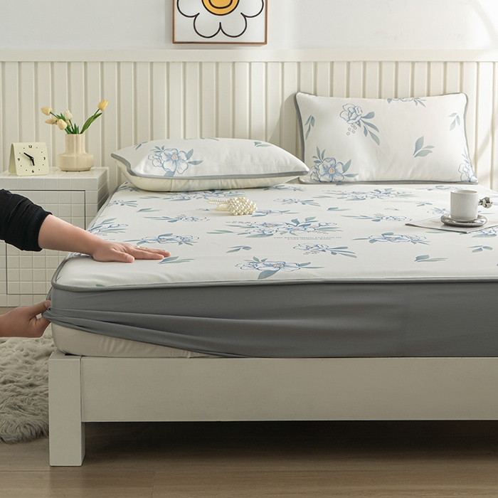 91家纺网 家纺一手货源 找家纺 卢赛尔 2025新款凉感丝提花凉席床笠款 清雅