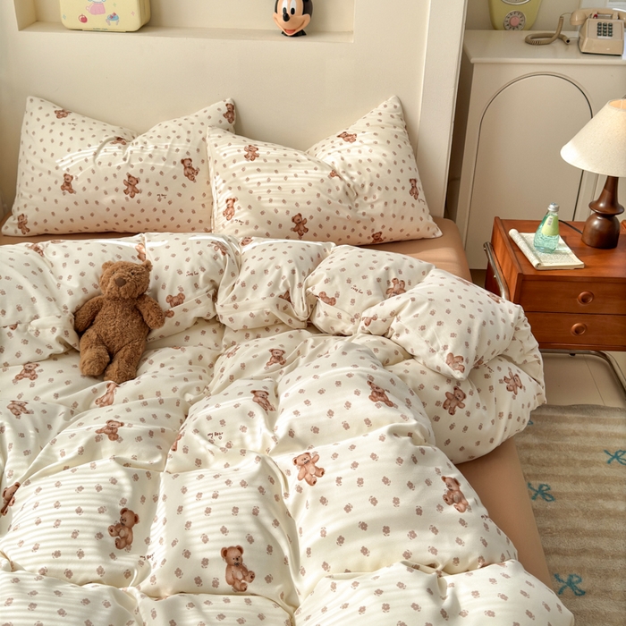 91家纺网 家纺一手货源 找家纺 冕悠家纺 2025新款热款A类高克重针织双层纱四件套系列 （提供买家秀） 花田熊