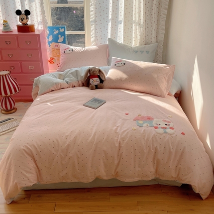 桃子家居2025新款A类纯棉色织水洗棉毛巾绣猫咪混搭奶油奶瓶元气猫咪 色织水洗棉-田园猫咪粉蓝