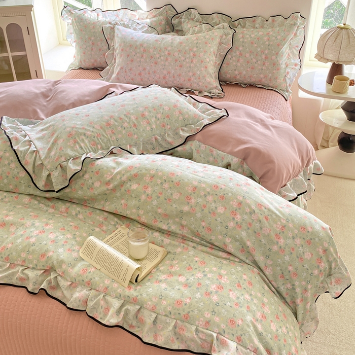 91家纺网 家纺一手货源 找家纺 仟网汇 2025新款赫本针织双层纱床盖四件套 春晴