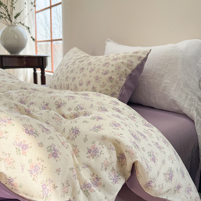 91家纺网 家纺一手货源 找家纺 时年家纺 2025新款全棉有氧双层纱四件套-碎花系列 南风知意