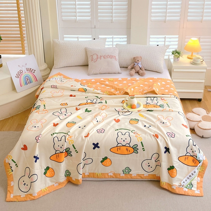 91家纺网 家纺一手货源 找家纺 （自己工厂 有网销大热款 网销帮推可合作优惠）2025新款全棉夏被空调被夏凉被纯棉夏季儿童棉花薄被子 萝卜兔