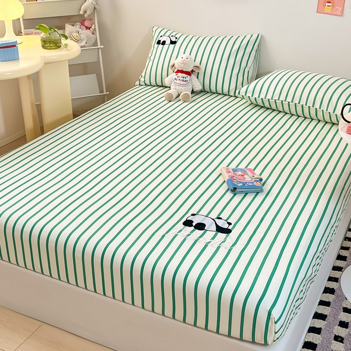 91家纺网 家纺一手货源 找家纺 雅居纺家纺 2025新款全棉老粗布床单床笠 老粗布-萌仔熊猫