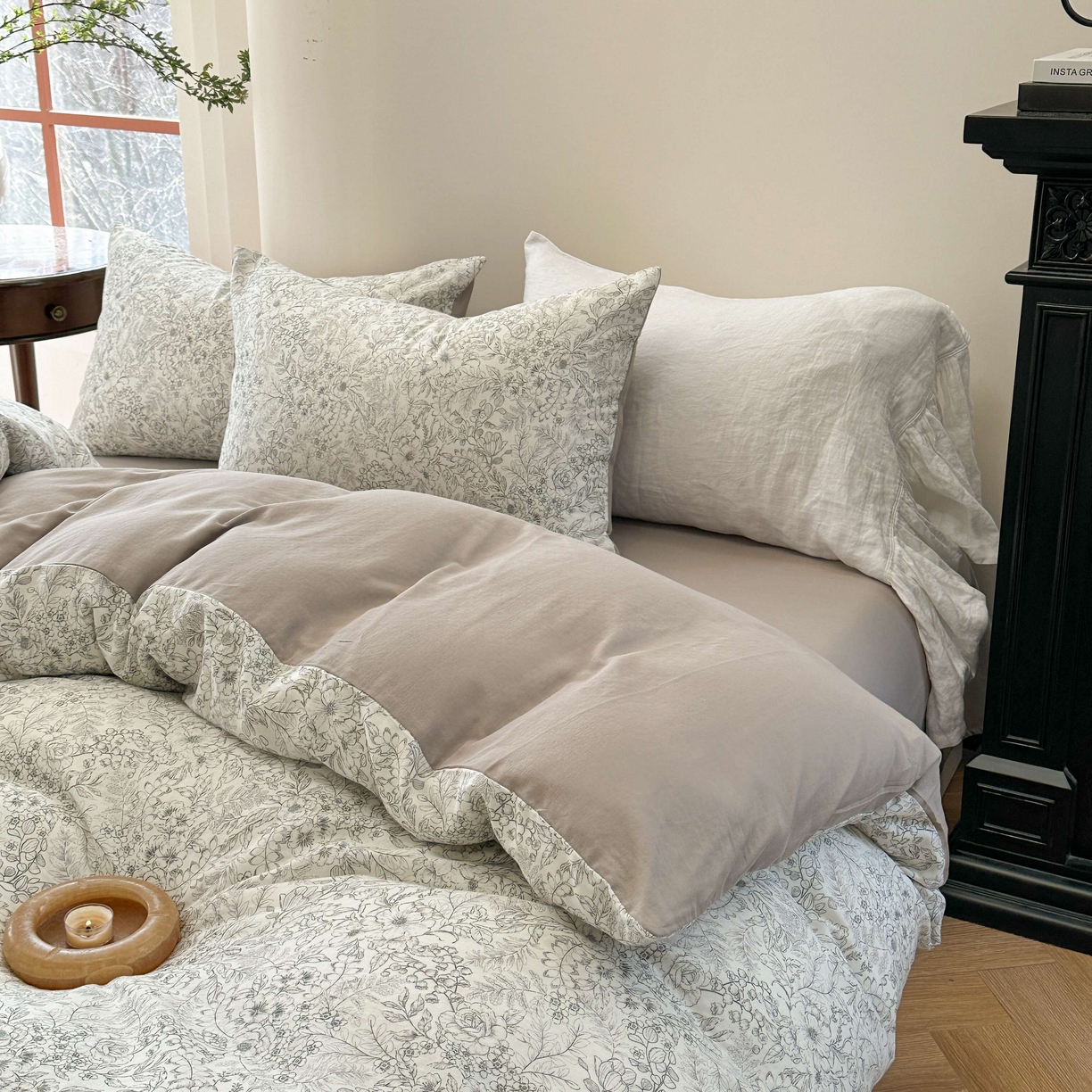 91家纺网 家纺一手货源 找家纺 时年家纺 2025春夏新款全棉纯棉有氧双层纱四件套-碎花系列 潇潇暮雨