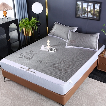 四川牛皮席 2025新款冰藤刺绣款冰丝凉感豆豆席床笠 4