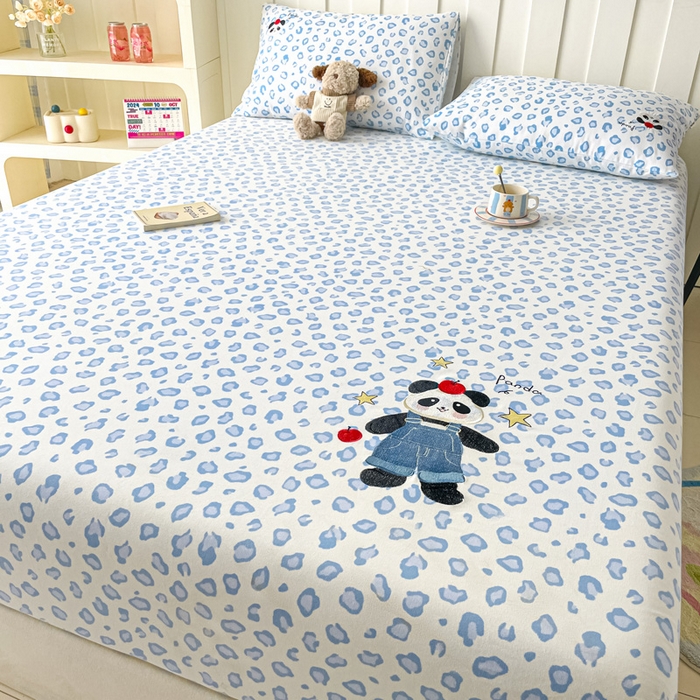 91家纺网 家纺一手货源 找家纺 雅居纺家纺 2025新款全棉老粗布床单床笠 苹果熊猫