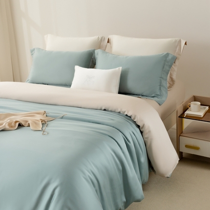 91家纺网 家纺一手货源 找家纺 121  2025新款60s支进口兰精天丝四件套-秋风QIUFENG系列（场景二） 莫兰棕