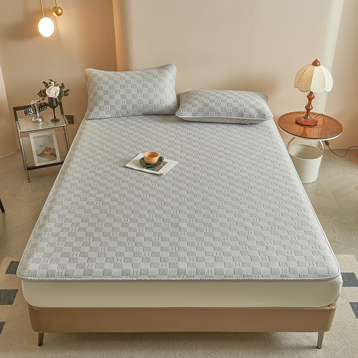 91家纺网 家纺一手货源 找家纺 柔品2025新款PE中分子凉感提花凉席系列 棋盘格-床席款