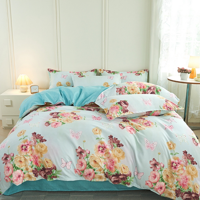 91家纺网 家纺一手货源 找家纺 爱诗诺2025加厚生态棉磨毛四件套高克重植物羊绒四件套大量现货花丛倩影