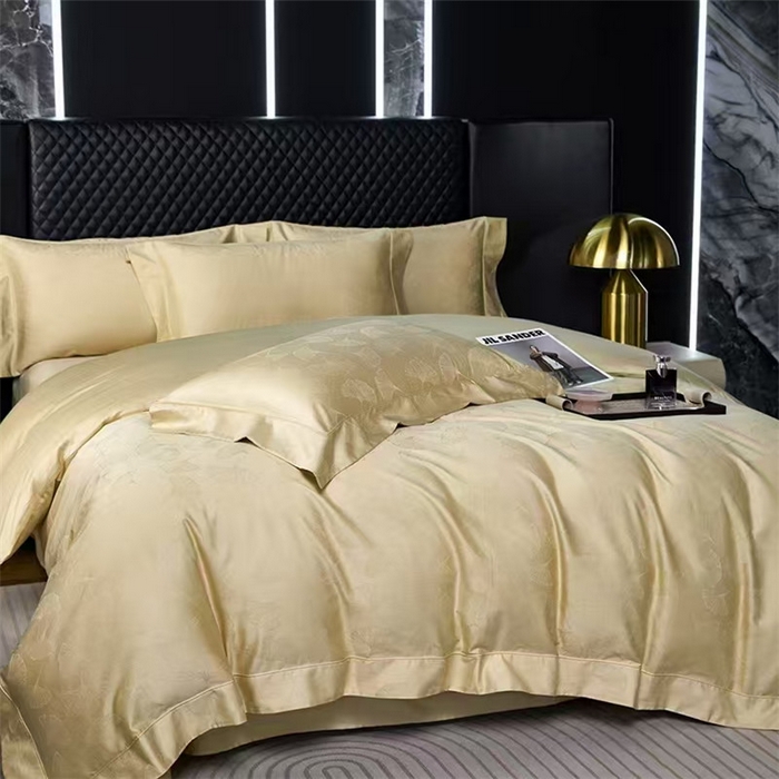 91家纺网 家纺一手货源 找家纺 优品阁 2024新款长绒棉贡缎提花--欧式轻奢提花系列叶叶情深-奶油米