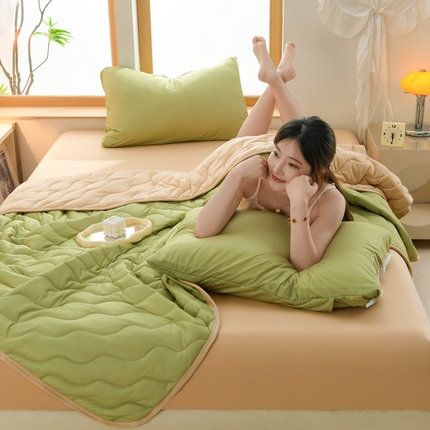 圣靓 2025新款A类针织棉夏被夏凉被 卡其绿