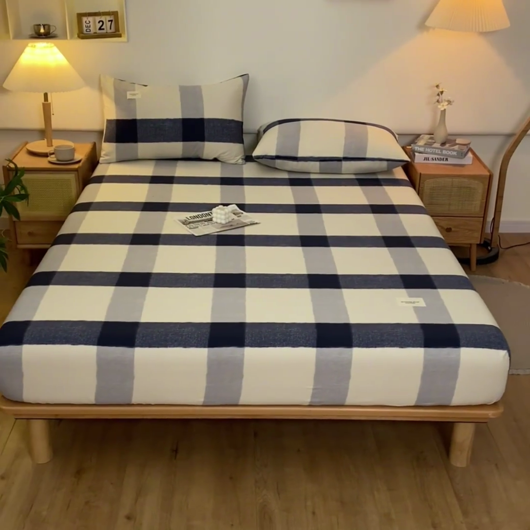 91家纺网 家纺一手货源 找家纺 梵克保罗 2025新款亲肤舒适全棉印花系列床笠 大格子