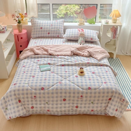 老帅的工厂店2025新款a类云感双层纱7a抗菌夏被四件套 草莓格