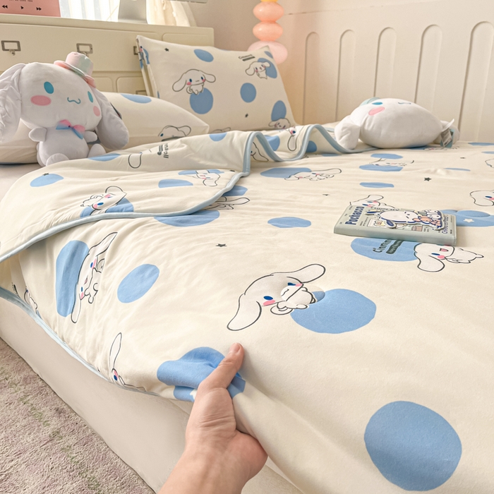 91家纺网 家纺一手货源 找家纺 暮思家居 2025新款正版授权三丽鸥A类牛奶针织棉夏被子被芯 针织棉-波点玉桂狗