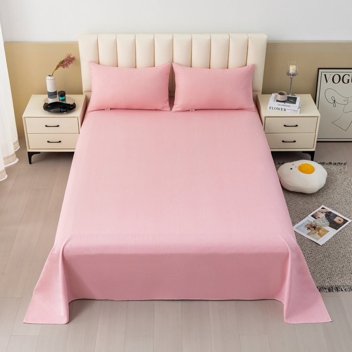 91家纺网 家纺一手货源 找家纺 2025新款老粗布床单老粗布凉席三件套系列-床单 浪漫-粉