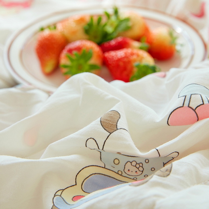 91家纺网 家纺一手货源 找家纺 梦恬佳 2025新款A类水洗皱皱棉夏凉被 粉色奶猫