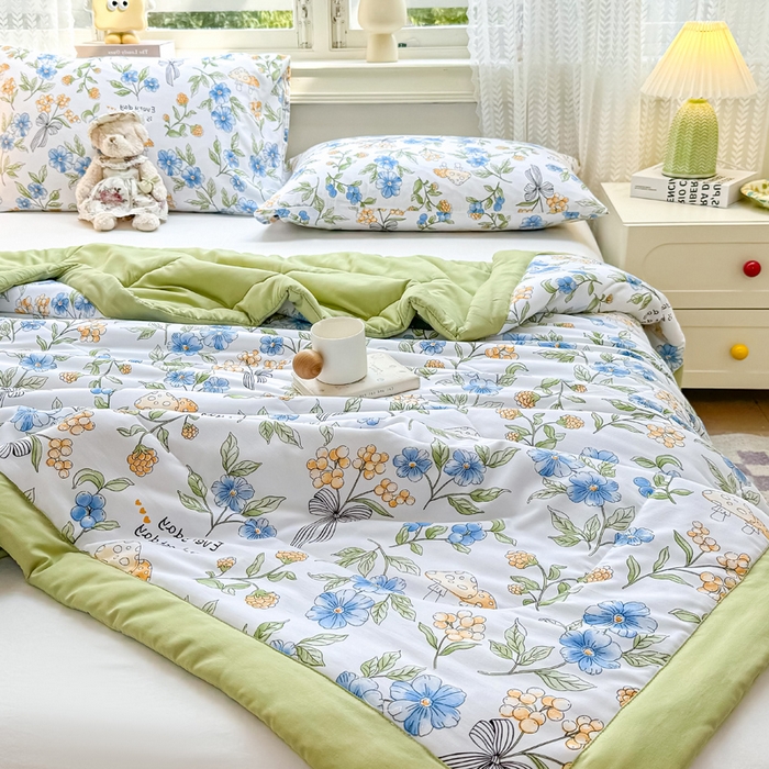 91家纺网 家纺一手货源 找家纺 穆琪 2025年新款小清新手包边夏凉被水洗棉印花夏被 享生活