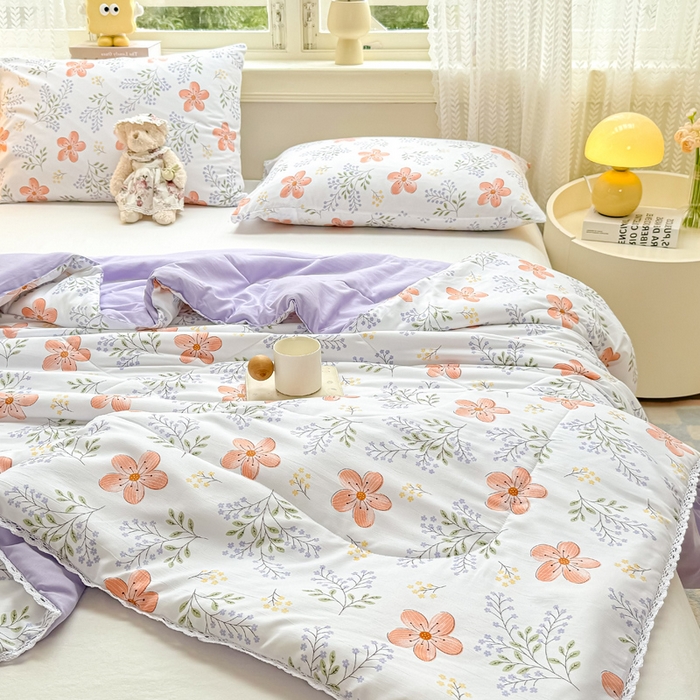 91家纺网 家纺一手货源 找家纺 穆琪 2025新款小花边印花夏被小清新夏凉被 花颜-小花边