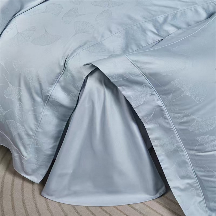 91家纺网 家纺一手货源 找家纺 优品阁 2024新款长绒棉贡缎提花--欧式轻奢提花系列叶叶情深-海洋蓝