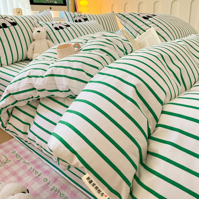 91家纺网 家纺一手货源 找家纺 雅居纺家纺 2025新款全棉老粗布绣花四件套单被套 萌仔熊猫