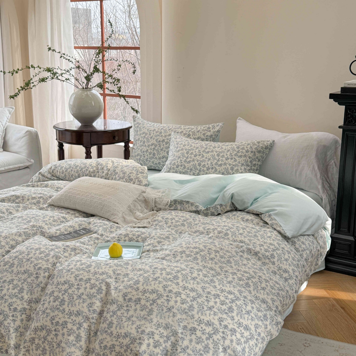 91家纺网 家纺一手货源 找家纺 时年家纺 2025春夏新款全棉纯棉有氧双层纱四件套-碎花系列 悠然南山