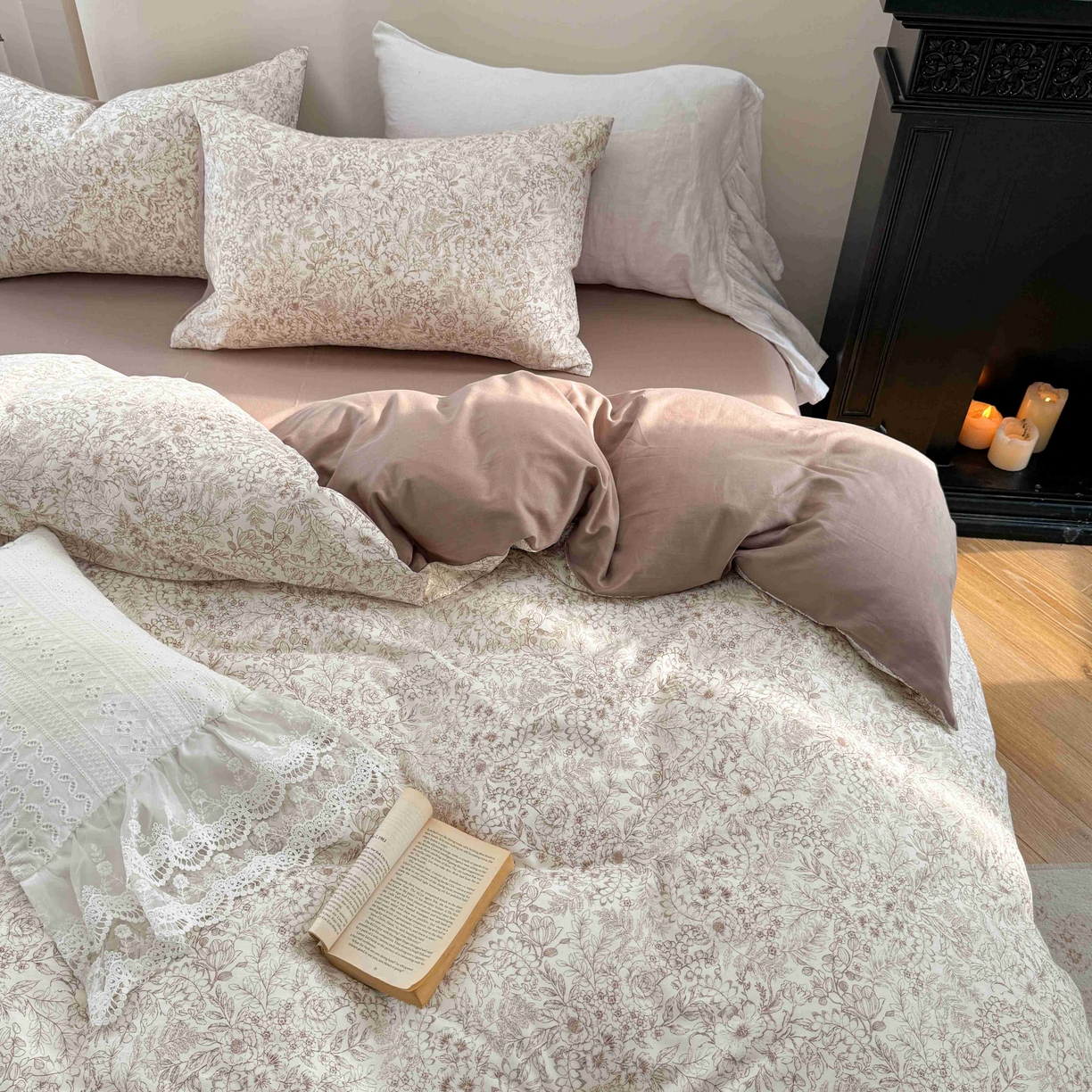 91家纺网 家纺一手货源 找家纺 时年家纺 2025春夏新款全棉纯棉有氧双层纱四件套-碎花系列 月满西楼