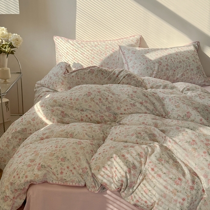 2025全棉双层纱贝壳边四件套 花序