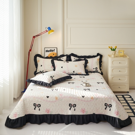 蝶帕家纺 2025新款法式赫本风韩版花边水洗棉床盖四件套 公主梦境粉