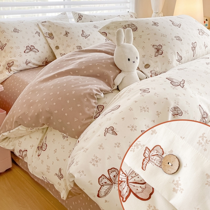 91家纺网 家纺一手货源 找家纺 （总）星窝家纺 2025新款纽扣款水洗棉印花四件套