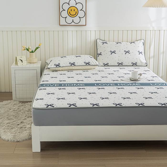 91家纺网 家纺一手货源 找家纺 卢赛尔 2025新款凉感丝提花凉席床笠款 蝴蝶结