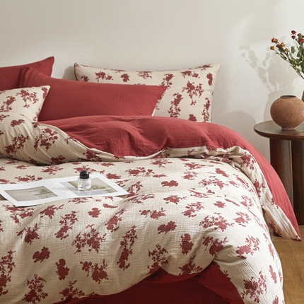 91家纺网 家纺一手货源 找家纺 （总）卡巴伦家纺 2025新款全棉双层皱皱纱现代中古风数码四件套