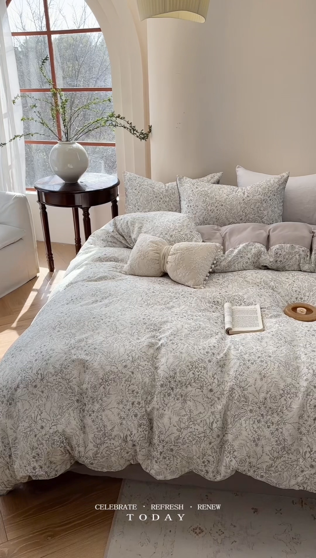 91家纺网 家纺一手货源 找家纺 时年家纺 2025春夏新款全棉纯棉有氧双层纱四件套-碎花系列 潇潇暮雨