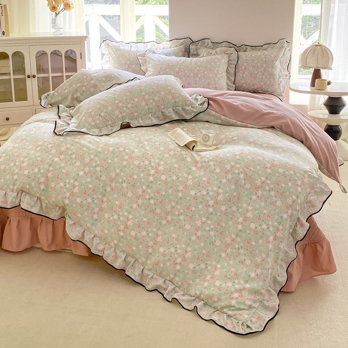 91家纺网 家纺一手货源 找家纺 仟网汇 2025新款赫本针织双层纱床盖四件套 春晴