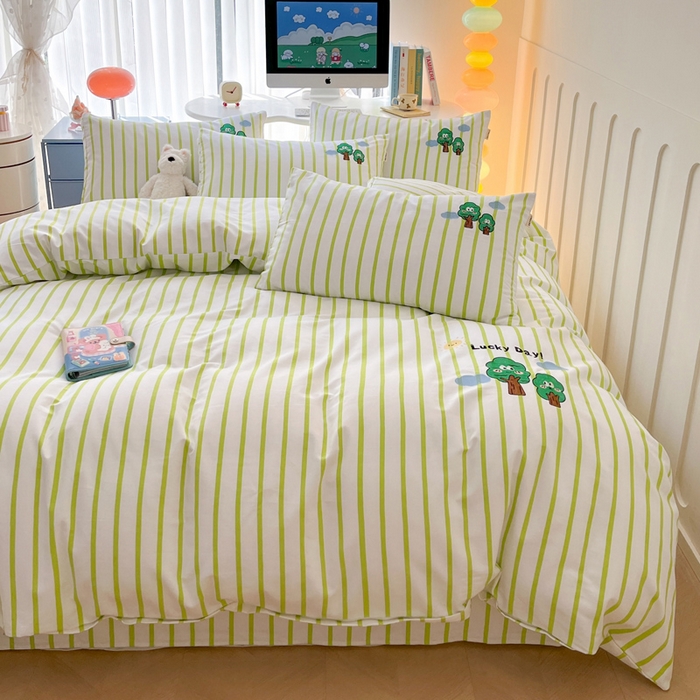 91家纺网 家纺一手货源 找家纺 雅居纺家纺 2025新款全棉老粗布绣花四件套单被套 发财树