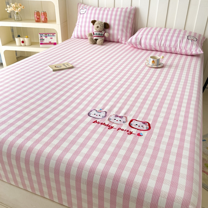 91家纺网 家纺一手货源 找家纺 雅居纺家纺 2025新款全棉老粗布床单床笠 猫咪派对