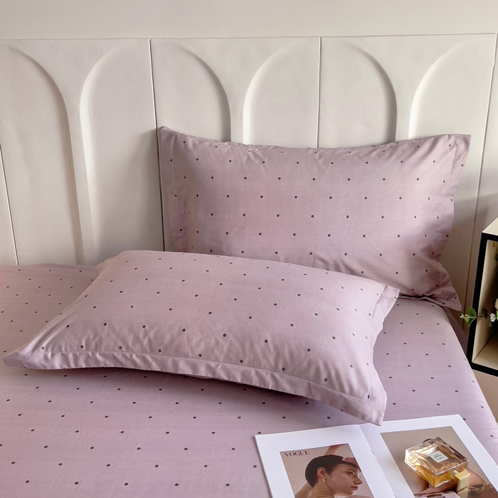 91家纺网 家纺一手货源 找家纺 2025新款全棉花边款床单 紫圆点