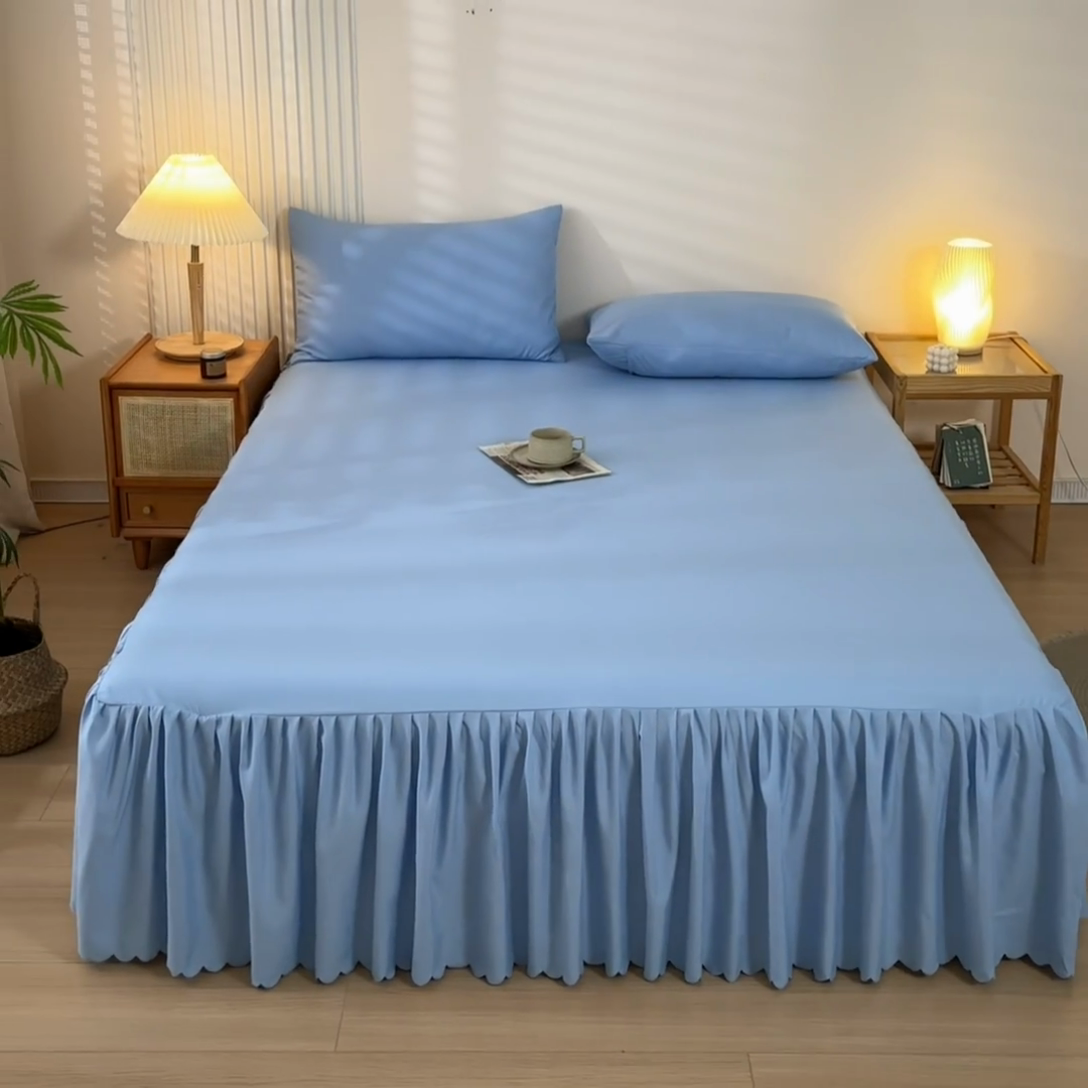 91家纺网 家纺一手货源 找家纺 梵克保罗 2025新款亲肤磨毛舒适柔软纯色Q系列床裙 Q-天蓝