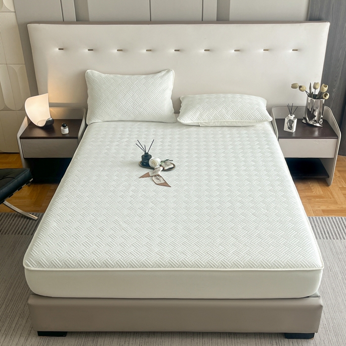 91家纺网 家纺一手货源 找家纺 梵克保罗 2025新款凉感丝床笠饼干系列凉席枕套 白色