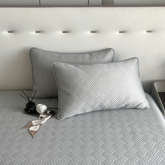 91家纺网 家纺一手货源 找家纺 梵克保罗 2025新款凉感丝床笠凉席三件套--饼干系列 灰色