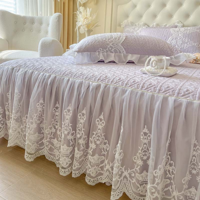 91家纺网 家纺一手货源 找家纺 恋尚 2025新款木凉淳浪漫蕾丝床裙四件套-米朵 米朵-香芋紫