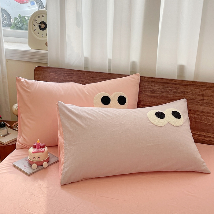 91家纺网 家纺一手货源 找家纺 桃心家居 2025新款云柔水洗棉毛巾绣大豆单夏被夏被四件套 水洗棉-大眼睛夏被葡萄粉桃